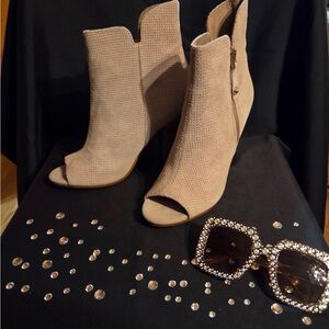 Guess Tan Peep-Toe Ankle Booties